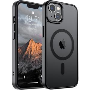 SUPFINE Magnetic for iPhone 15 Plus Case & iPhone 14 Plus Case(Compatible with MagSafe)(Military Grade Drop Protection) Translucent Shockproof Phone Cover,Black