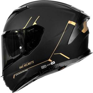 HAX Force Aerodynamic Full Face Helmet for Street & E-Bikes DOT & ECE Certified - Enhanced Dual Visor, Adult Size, Pinlock Ready Matte Black Gold XL