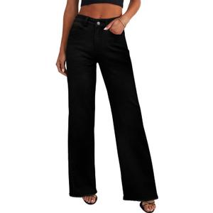 Sidefeel Women's Wide Leg Jeans High Waisted Stretchy Raw Hem Zimbaplatinum Denim Pants 2