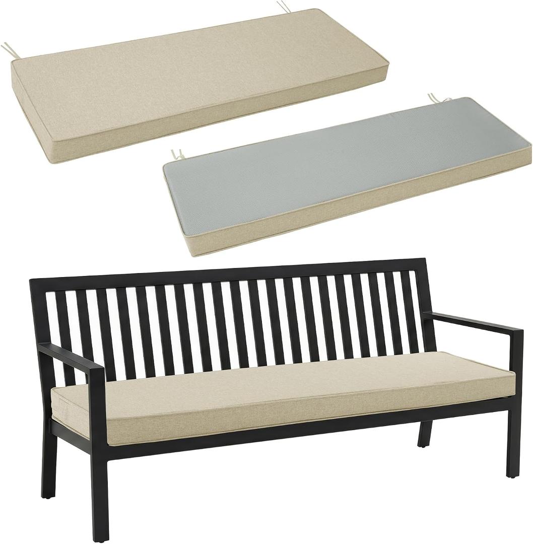 Outdoor Bench Cushion, Water-Resistant & Fade-Resistant, Porch Swing Cushions with Ties, Patio Furniture Seat Pads for Garden Loveseat Settee, Removable Cover Non-Slip Bottom, 48 x 16 Inch, Beige, 48" x 16" 1 Pack