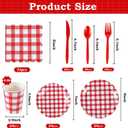 168Pcs Gingham Party Supplies for 24 Guests Thick Napkins and Paper Plates Knives Spoons Forks Cups Disposable Tableware Set Cutlery for Dinner Baby Shower Wedding Favor(Red)