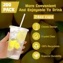 Jingmore 200 Sets 24 oz Lemonade Disposable Plastic Cups with Lids and Straws Lemon Stand Supplies Bulk Big Yellow Lemon Cold Beverage Drinking Cups Bulk for Summer Fruit Party Birthday Supplies