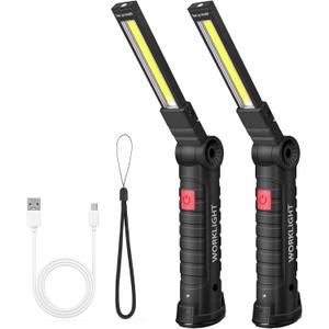 Suranew Rechargeable LED Work Light for Mechanics - Magnetic Base 360 Rotatable Flashlight, 5 Modes Valentine's Day Gifts for Men Him - Ideal for Car Repair, Camping & Workshop Tools (Black)