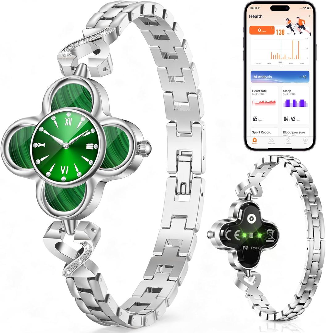 Silver Watch for Women, Luxury Casual Fashion Women's Wrist Watches with Smart Notifications, 24/7 Blood Pressure/Sleep/Heart Rate/Sport Monitor, IP68 Waterproof Women Smart Watch with Free APP