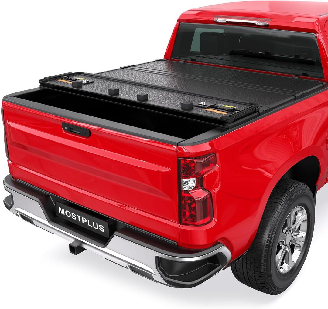 MOSTPLUS Quad Fold Hard Tonneau Cover Truck Bed Compatible with 2019-2025 2026 Chevy Chevrolet Silverado GMC Sierra 1500 5.8 FT Bed Fleetside -69.3 inch - Without Tailgate & Carbonpro Bed