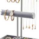 bussdis 2 Tier Bracelet Holder Display - Detachable T Bar Grey Velvet Bracelet Holder, Jewelry Holder Organizer for Bracelet, Necklace, Earrings, Rings