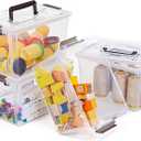 Citylife 4 Packs Plastic Storage Bins with Latching Lids Clear Storage Box with handle Stackable Storage Containers for Organizing Toys, Crafts, Tools