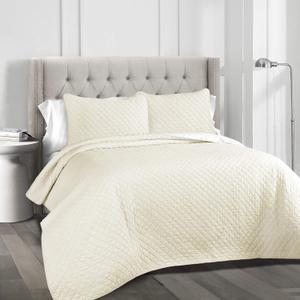 Lush Decor Ava Quilt Diamond Pattern Solid 3 Piece Oversized Bedding Blanket Bedspread Set - King - Ivory 