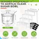12 Pcs Clear Sugar Bowls with Lid and Spoon and Acrylic Display Risers 7.1 oz Topping Containers with Tag and 4 Tier Acrylic Shelf Stand for Kitchen Hot Cocoa Bar Ice Cream Bar Supplies