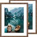 24x30 Frame Set of 2, Rustic Brown Wood Style - Display 18x24 Picture Frame with Mat or 24 x 30 Poster without Mat, Wall Mounting Horizontal and Vertical
