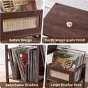 LELELINKY Record Player Stand, Vintage Walnut Wood Record Holder with Vinyl Storage Holds up to 300+ Albums, 3-Tier Rattan Media Table with Vinyl Display Shelf, Record Storage Cabinet for Living Room