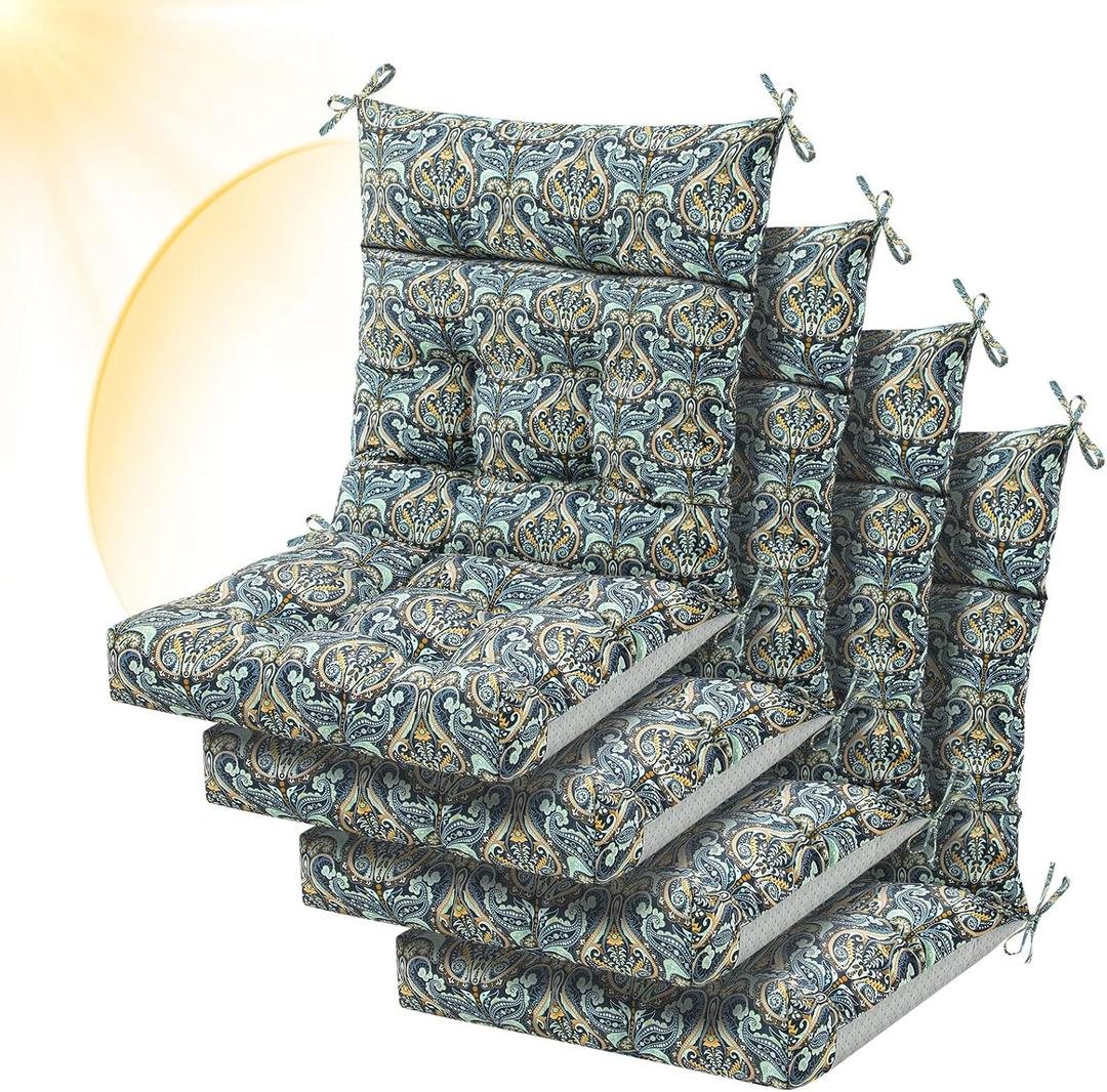 Sintuff 4 Pcs 44 x 21 x 4 Patio Chair Cushions Outdoor Chair Cushion Seat/Back Tufted Pillow with Ties Water Resistant Replacement Indoor Patio Furniture Outdoor Furniture (Paisley,Cyanine)