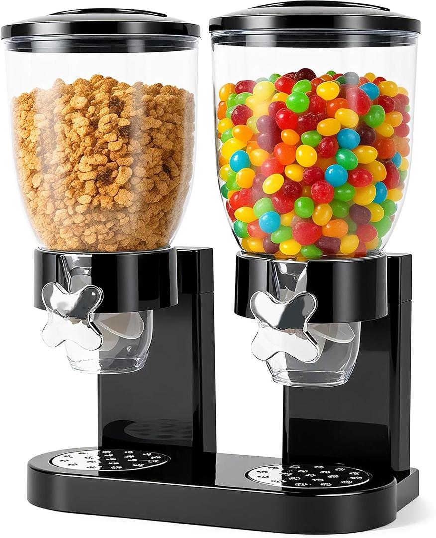 Dual-Control Cereal Dispenser Countertop, 2 Pack 2L Cereal Containers Storage with Airtight Lids, Rotating Dispenser for Pantry, Cereal, Dry Food, Candy, Rice, Grains, Coffee Bean (Double 4L)