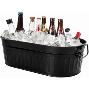 Lallisa 1 Pcs 5.3 Gallon Galvanized Metal Drink Bucket with Handles, Black (EXP 11/26/26)