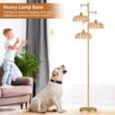 Vintage Floor Lamps for Living Room Bedroom-3 Light Glass Floor Lamp with Three Led Bulb, Flower Tall Floor Lamp Gold Mid Century Modern Standing Lamp Tree Floor Lamps for Living Room Bedroom Corner
