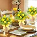 Dlerom 3 Pack Artificial Potted Lemon Flowers Plastic Faux Lemons in Small Burlap Bag Vases Fake Lemons Potted Plants for Spring Summer Home Farmhouse Office Kitchen Indoor Outdoor Table Decoration
