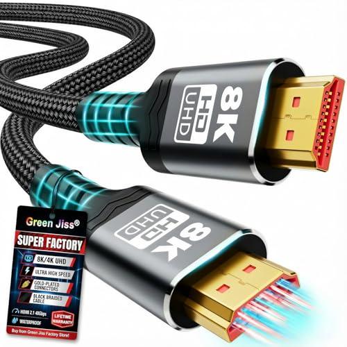 𝟑𝐫𝐝 - 𝐆𝐞𝐧 10K 8K HDMI Cable 2.1, 1.5FT 3.3FT 5FT 6.6FT 10FT 13FT 16FT 20FT 25FT, 48Gbps Gold-Plated Ultra High Speed Military Grade Nylon Braided HDMI Cord 8K@60Hz /4K@120Hz, HDCP 2.2&2.3(1.5FT)