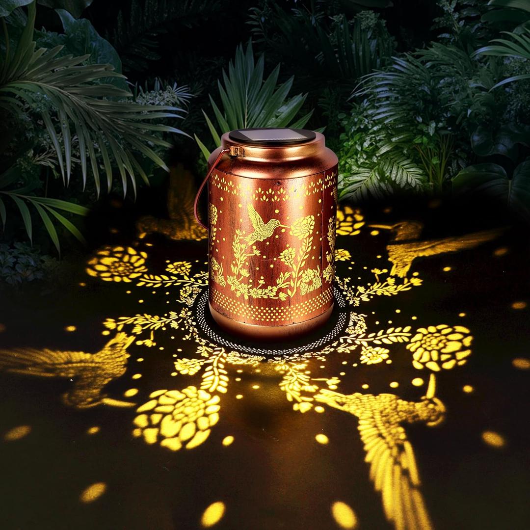 Solar Lanterns Outdoor Waterproof Gifts for Women Mom Grandma, Hummingbird Garden Decor Solar Hanging Lantern Metal Decoration Outside for Yard Patio, Porch, Backyard Lawn
