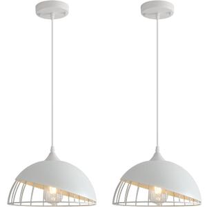 White Pendant Light, 2 Packs 9.4inch Farmhouse Pendant Light, Kitchen Pendant Lights, Industrial Pendant Lighting, Pendant Lights Kitchen Island for Living Room, Bar, Bedroom, Office