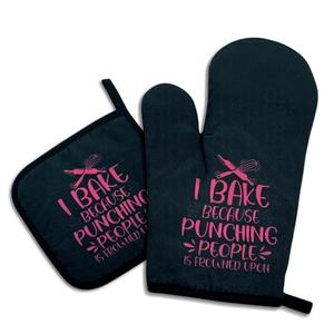 I Bake Because Punching People is Frowned Upon,Funny Oven Mitts and Pot Holders,Silicone Non-Slip Oven Mitts,Bake Lover Gift,Chef Gift,Housewarming Gift Ideas