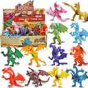 4 Inch Realistic Detail Dragon Toy Set with Gift Box, 12 Pcs Mini Dragon Figure in and Styles, Theme Party Favors Toy for Kids, Goody Bag Filler, Bulk Gifts, Cake Toppers
