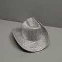 Women-Western-Glitter-Cowboy Hat - Sparkle-Cowgirl-Hat Roll-UP- Brim-Fedora-Hat for Disco Costumes Party (Medium, Plastic Silver)
