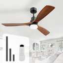 Sofucor 52 Inch Solid Wood Ceiling Fans With Lights, Low Profile Ceiling Fan with Light and Remote, 3 Downrod, Reversible DC Motor, Indoor/Outdoor 3 Blade Ceiling Fan Light for Bedroom Farmhouse Patio (Walnut blades+Matte Black body+3 Downrods)