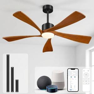 60" Smart Ceiling Fan with Light, Alexa/App/Remote Control 5 Blades Walnut
Dimmable 3CCT, Timer, 6 Speeds, ETL Listed, Reversible DC Motor, Solid Wood Fans, Modern Outdoor Ceiling Fan for Patio Indoor