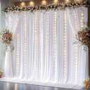 10 x 10 ft White Backdrop Curtains with Lights String for Wedding Polyester Photo Background Drapes White Wrinkle Free Soft Curtains for Birthday Parties Reception Baby Shower Ceremony-5 x 10ft x 2P