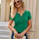 siliteelon Women Dressy Casual Blouses Short Sleeve Shirts V Neck Trendy Spring Clothes Vacation Boho Tops (Green, XXL)