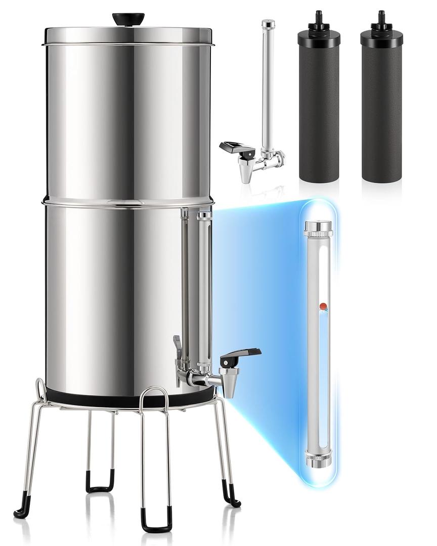 CO-Z Gravity-Fed Water Filter System, 2.25 gal UV Countertop Water Filtration System, Stainless Steel Water Purifier with 2 Carbon Filters, Water Level Spigot, Chamber Stand, NSF/ANSI 42 Certification CO-Z Gravity-Fed Water Filter System, 2.25 gal UV Countertop Water Filtration System, Stainless Steel Water Purifier with 2 Carbon Filters, Water Level Spigot, Chamber Stand, NSF/ANSI 42 Certification