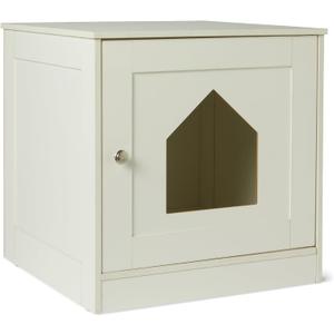 Amazon Basics Cat Litter Box Enclosure, Furniture-Style Cabinet with Drawer and Shelves, Hidden Cat Litter Box, White