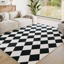 8x10 Washable Checkered Rugs for Bedroom, Black and White Area Rug for Living Room, Geometric Faux Wool Carpet for Kids, Girls, Boys Playroom, Dorm, Nursery, Dining Room, Kitchen, Non Slip