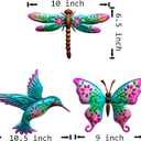 WAIU Metal Wall Art Decorative Hanging Ornaments Hummingbird Butterfly Dragonfly 3-Piece Set Suitable for Living Room Bedroom Garden Porch Patio Wall Decor Ornaments