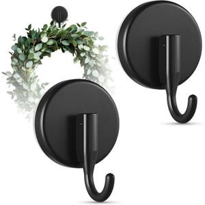 OUTXE Suction Cup Wreath Hanger, Upgraded Reef Hook for Front Door/Glass Window/Over Door, Christmas/Thanksgiving/Halloween/July 4th/Easter/Valentine/Spring/Summer/Fall (Black, 2-Pack)