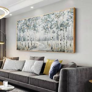 Wall Art For Living Room Framed Natural Landscape Forest Path Canvas Wall Art Abstract Tree Wall Decor Art Paintings Colorful Modern Artwork Decor For Bedroom Office (48L" x 24W", Green)