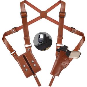 Shoulder Holster for Concealed Carry,Yigerlee Adjustable Vertical Gun Holster with Double Magazine Pouch,Made from Soft Microfiber Leather, Fits 1911, Glock 17/19, Beretta 92FS and More Pistol