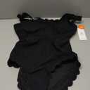 Charmo Womens Scalloped Ribbed One Piece Swimsuits Retro Square Neck Modest Bathing Suits (Medium, Black)