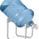 Brio Stainless Steel 3-5 Gallon Water Jug Stand and 2 Dispenser Valves, Non Slip Stand with BPA Free Fast Flow Water Spout Fits Both 48mm and 55mm Bottles 2 CAPS Included (White), 12 inches