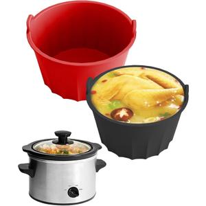 2 Pack Reusable Silicone Slow Cooker Liner - Food Grade Round Leak-proof Silicone Cooking Liner, Heat Resistant up to 440F, Fits 5-6 Quart Oval Slow Cookers (B)