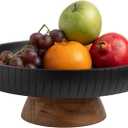 Mango Wood fruit bowl, Decorative black bowl with natural finish pedestal | 12" dia | Dual tone look | Use as Centerpiece for kitchen counter or dining table (Black)