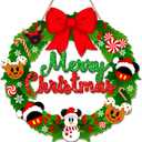 Christmas Mouse Door Sign Decorations, Merry Christmas Wreath for Front Door, Mouse Shaped Gingerbread Snowman Peppermint Candy Decorations for Home Wall Winter Holiday Xmas Party Supplies