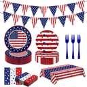 102Pcs 4th of July 250th Anniversary Patriotic Party Supplies Set, American Flag Themed Disposable Decorations with Paper Plates Napkins Forks for Independence Memorial Day Veterans Day Serves 25