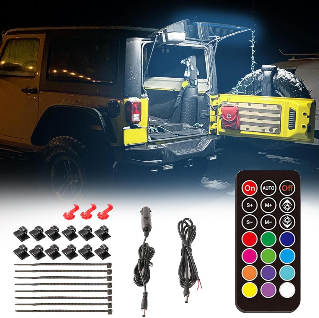BooYu RGBW Rear Glass Lift Gate Dome Led Light Bar RF Wireless Remote Tailgate Camping Lights Rear Cargo Liftgate Interior Overhead Light Compatible with Jeep Wrangler YJ TJ JK JKU JL JLU 2/4-Door