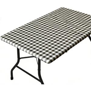 Rectangle Picnic Table Cloth, Elastic Waterproof Fitted Vinyl Tablecloths for 4 Foot Tables, Wipeable Flannel Backed Table Covers for Dining, Camping, Outdoor(Black Plaid,24"x48")