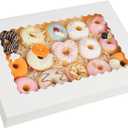 Moretoes 40pcs Large Bakery Boxes, 16x11x2.5 Inches Auto-Popup Cookie Boxes with Window for Donuts, Treats, Pastries, Pies, Muffins, Chocolate Covered Strawberries