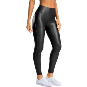 SANTINY Women's Faux Leather Leggings 27''-High Waisted Stretch Leather Pants Pleather Tights for Women (Black + Gray), 2 Pack, S