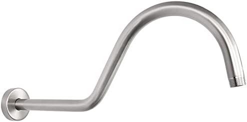 NearMoon Shower Extension Arm with Flange - S Shaped High Arc Gooseneck Long Shower Extender Pipe, Perfect for Rainfall Shower Head - Bathroom Accessory,16 Inch (Brushed Nickel)