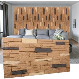 OUZUGIE 4 PCS Faux Stone Wall Panel 47.2 x 23.6 Interior Exterior Wall Decor 3D PU Panel with Brick Stone Design Light Brown