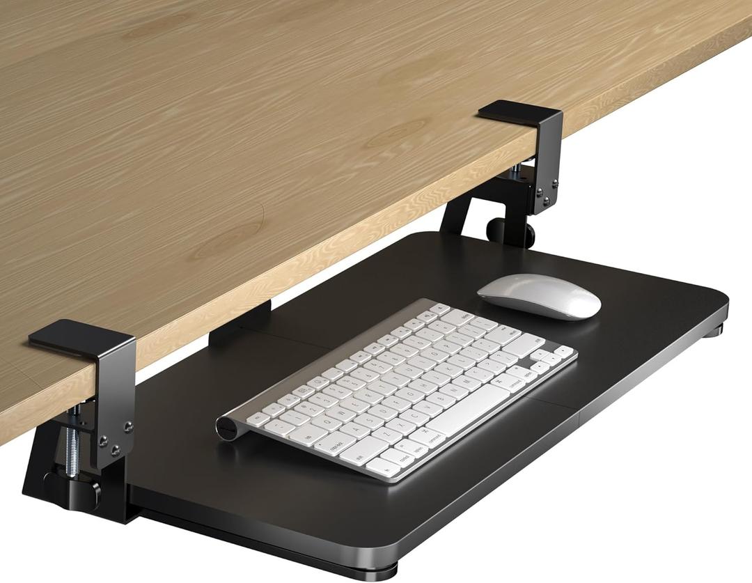 XINLEI Keyboard Tray Under Desk Large CClamp 25.6” (30” Including Clamps) x 11.8” SlideOut Platform Computer Drawer Pull Out Keyboard & Mouse Tray Black DSF4
